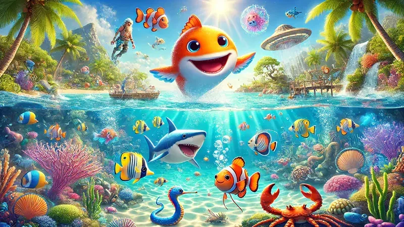 Ilustrasi permainan mobile bertema tembak ikan di lobi PAGODA127
